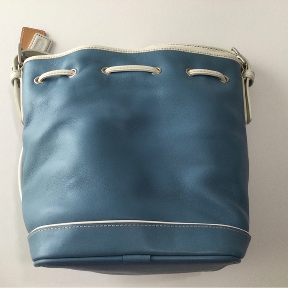 Coach Blue and White Leather Bucket Bag - Picture 2 of 12